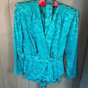 Vintage 1980’s Vibrant Teal Women's Skirt Set | Women’s Size 10
